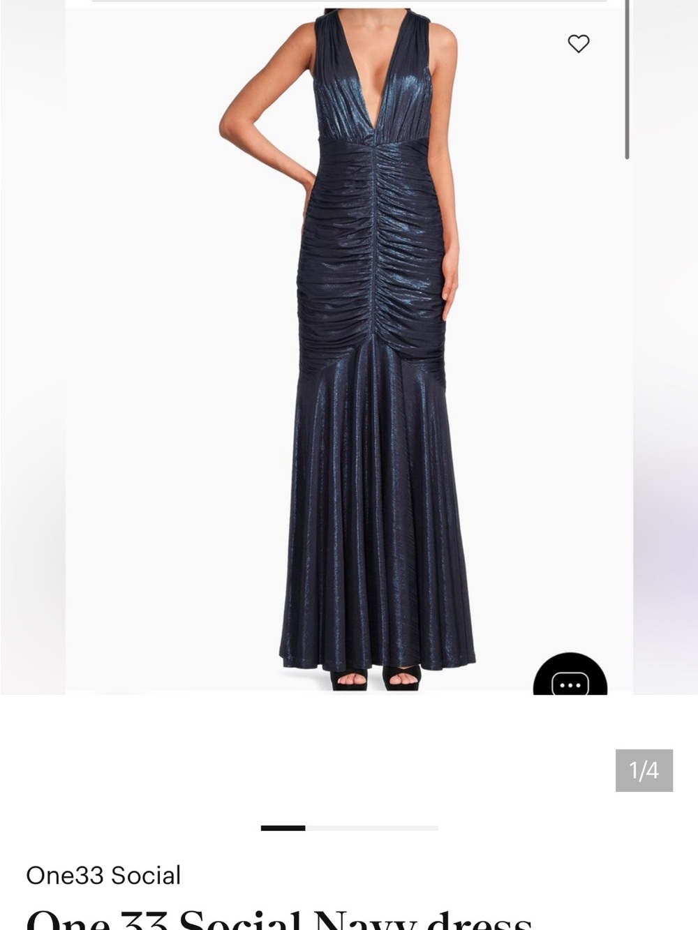 One 33 Social Navy Metallic Ruched Deep-V Evening Gown
